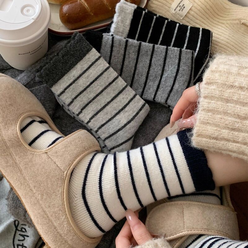 Socks for Autumn and Winter, Mid-Calf, Thickened, Warm, Korean Style, Striped, Ins Retro, Winter Slouch Socks Wholesale Socks for Autumn and Winter, Mid-Calf, Thickened, Warm, Korean Style, Striped, Ins Retro, Winter Slouch Socks Wholesale