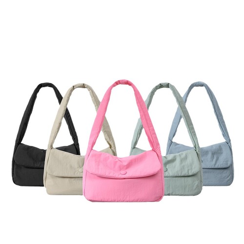 New Foldable Tote Bag for Women, Simple Nylon Fabric Soft Face Lightweight, Clasp Shoulder Bag, Multicolor Cross-Strap Bag