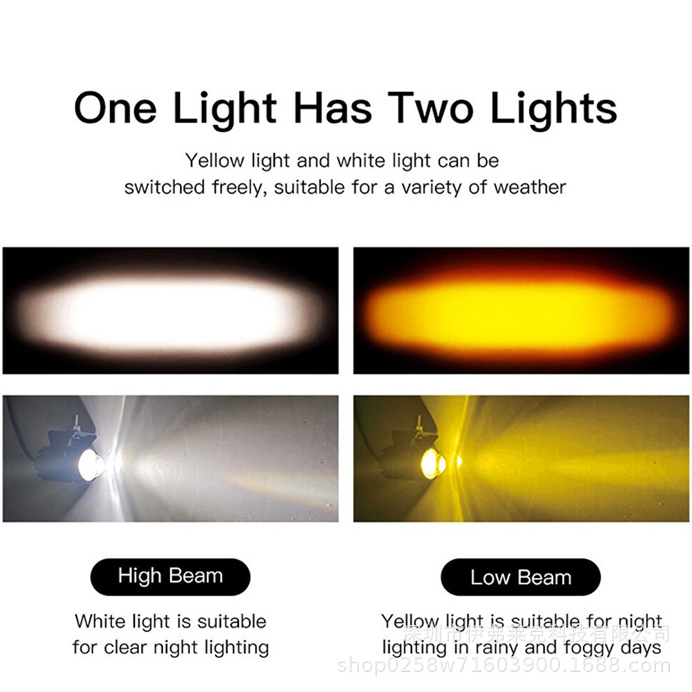 Locomotora de motocicleta transfronteriza lente de dos colores externa pequeña pistola de acero proyector LED Faro de dos colores lejos y cerca de la luz