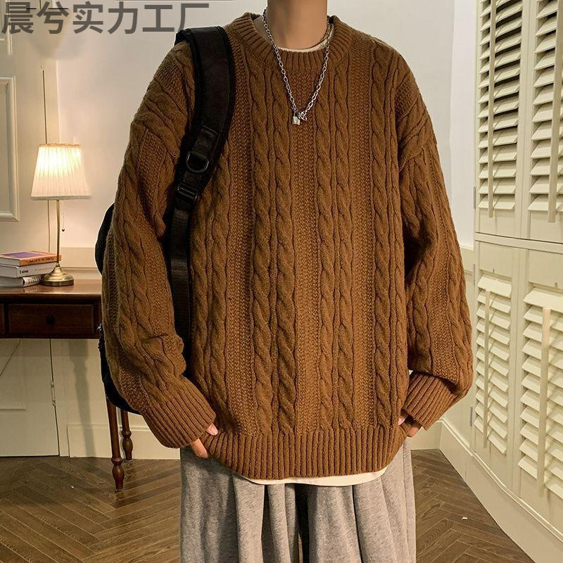 Demi-season retro knitted Japanese sweater with a round collar