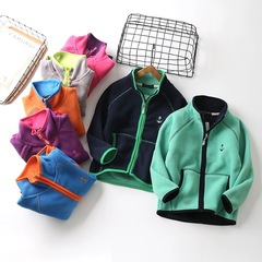 Spring New Children's Plush Fleece Jacket Fashion Color Block Zipper Thick Zipper Cardigan Kids' Outerwear Wholesale