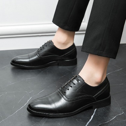 Zapatos de cuero de negocios grandes transfronterizos de moda para hombres, zapatos de Oxford simples, correa sólida, suela gruesa y alta, zapatos de cuero. image 7
