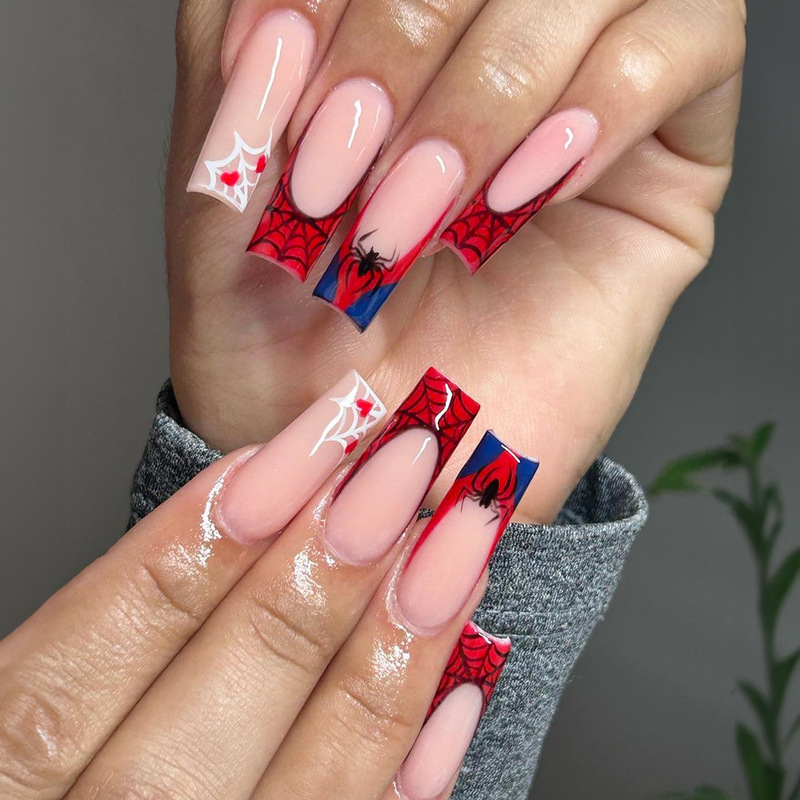 Foreign trade Halloween spider web atmosphere wear nail nail patch lengthened water pipe removable fake nails wholesale