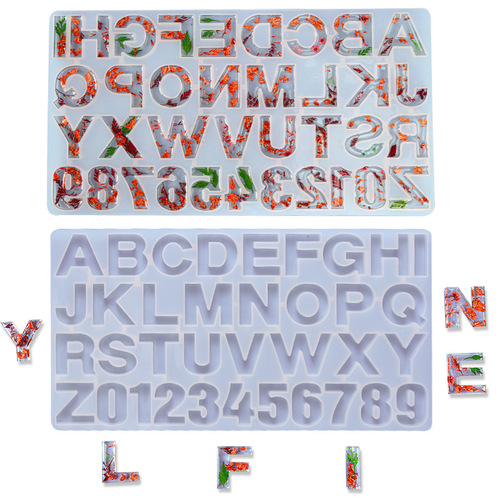 Proud Crystal Glue 26 English Numbers and Letters Mold High Mirror Resin Crafts Silicone Mold