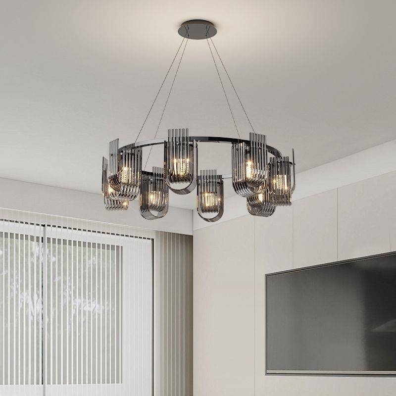 Lámpara de la sala de estar minimalista italiana, lujo moderno, simple y ligero, restaurante nórdico, estilo de diseño de villa redonda, lámpara de vidrio