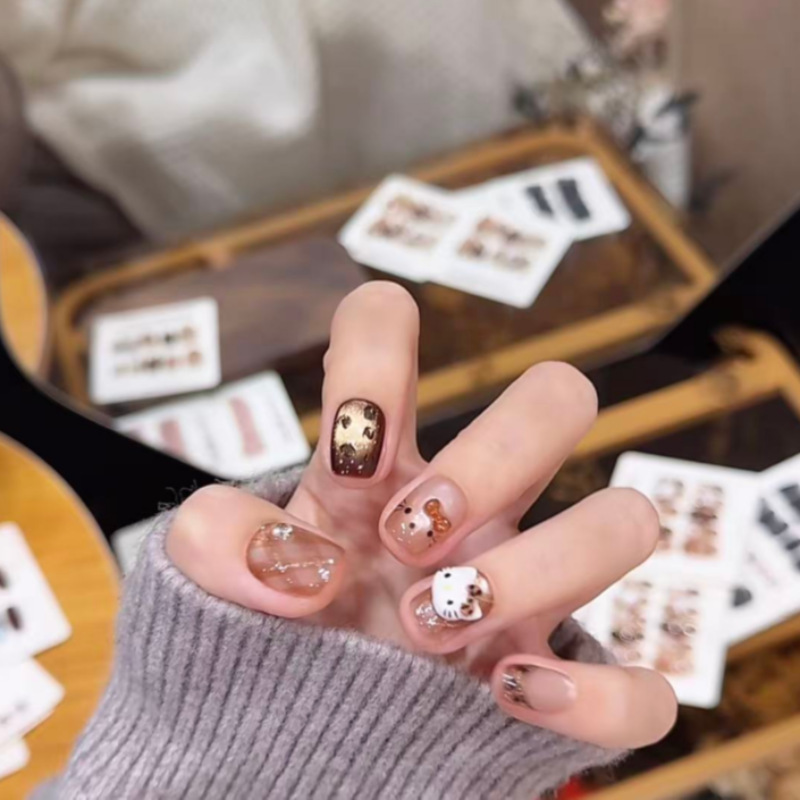【Leopard Print 3D Kt Cat】Handmade Wearable Nails with a High-End Feel, French Polka Dot Wearable Nail Pieces, Cat Eye Manicure, Pure Desire 【Leopard Print 3D Kt Cat】Handmade Wearable Nails with a High-End Feel, French Polka Dot Wearable Nail Pieces, Cat Eye Manicure, Pure Desire