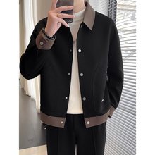 韩版轻熟气质宽松撞色翻领夹克套装男春夏潮流帅气感短款外套