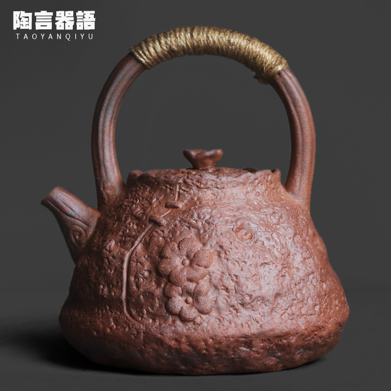 Vintage rustic clay teapot with stone texture and nail-like patterns, suitable for charcoal fire or electric ceramic stove Vintage rustic clay teapot with stone texture and nail-like patterns, suitable for charcoal fire or electric ceramic stove
