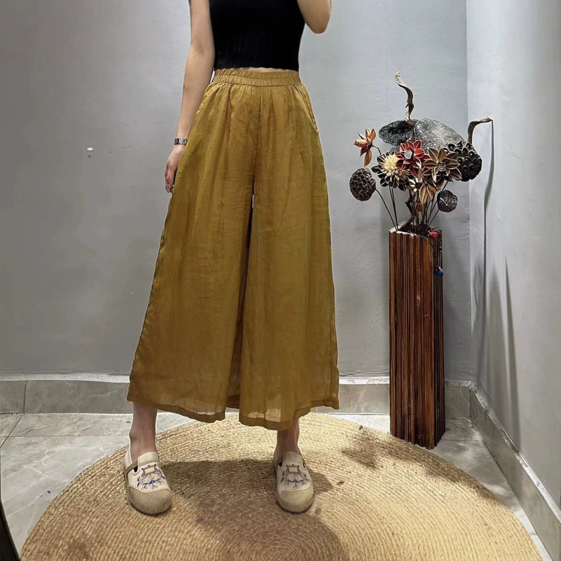 2026 Summer New Women's Straight-Leg Pants Japanese Style Ramie Cropped Pants Loose High-Waisted Pants Flowy Pants 2026 Summer New Women's Straight-Leg Pants Japanese Style Ramie Cropped Pants Loose High-Waisted Pants Flowy Pants