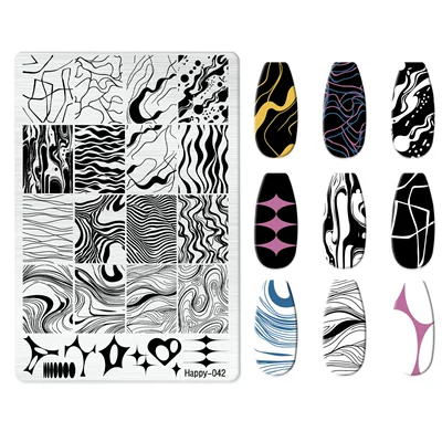 Nail Art Stamping Plate Kt – Dırnaq bəzəkləri - happy-042-with-back-plate