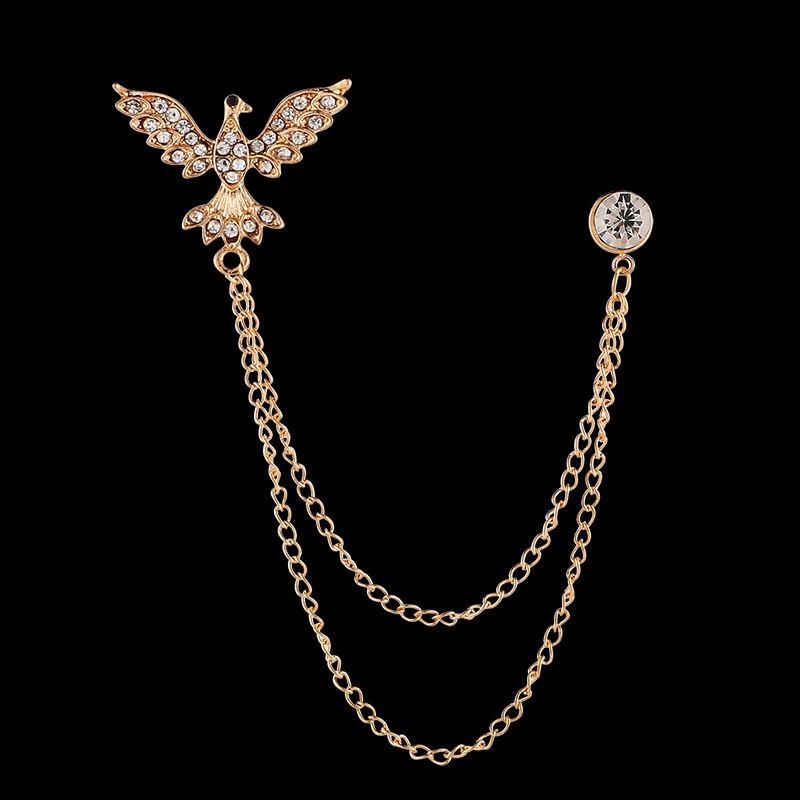 Moda corona alas diamante borla hombres traje broche simple todo partido traje vestido abrigo ramillete accesorios