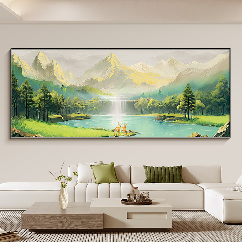 聚宝盆客厅装饰画日照金山聚财山水风景挂画沙发背景墙感壁画|undefined