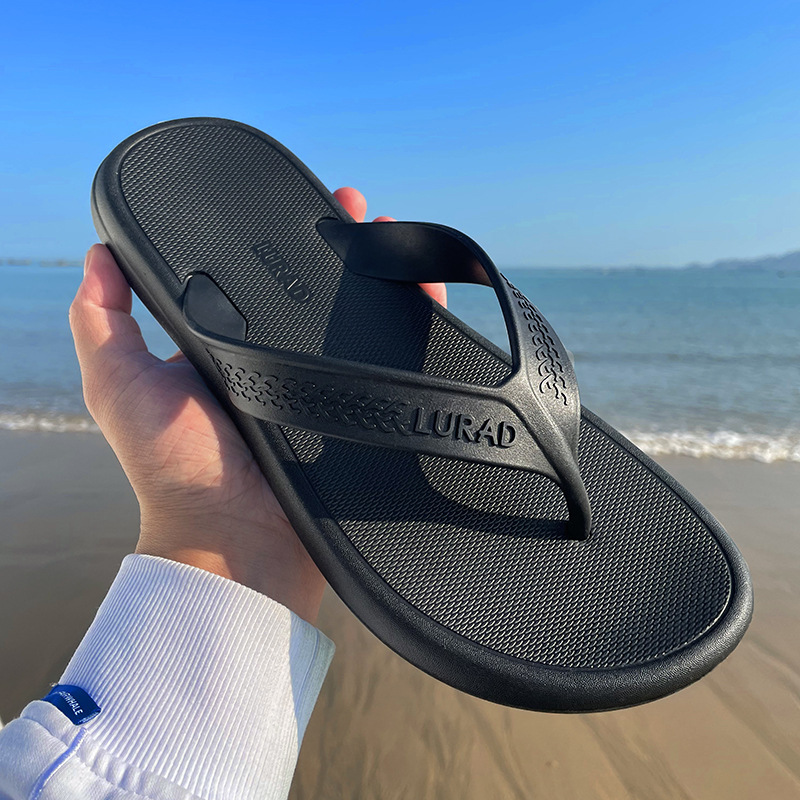 Men's Summer Non-Slip Outdoor Flip-Flops, Wear-Resistant, Odor-Resistant, Black Rubber Beach Shoes, Trendy Men's Summer Non-Slip Outdoor Flip-Flops, Wear-Resistant, Odor-Resistant, Black Rubber Beach Shoes, Trendy