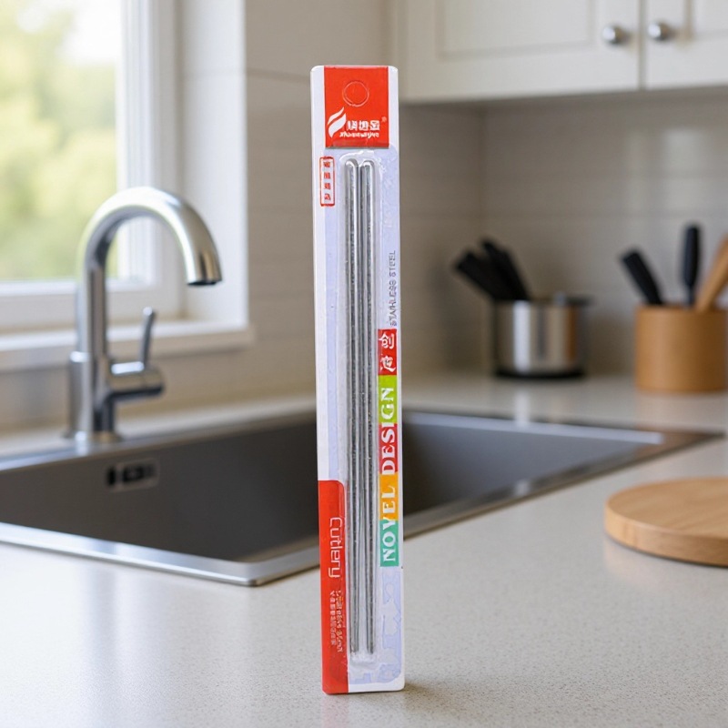 Huan Di Jin Single and Double Pack Stainless Steel Non-Slip Chopsticks, Blister Card Packaging Wholesale
