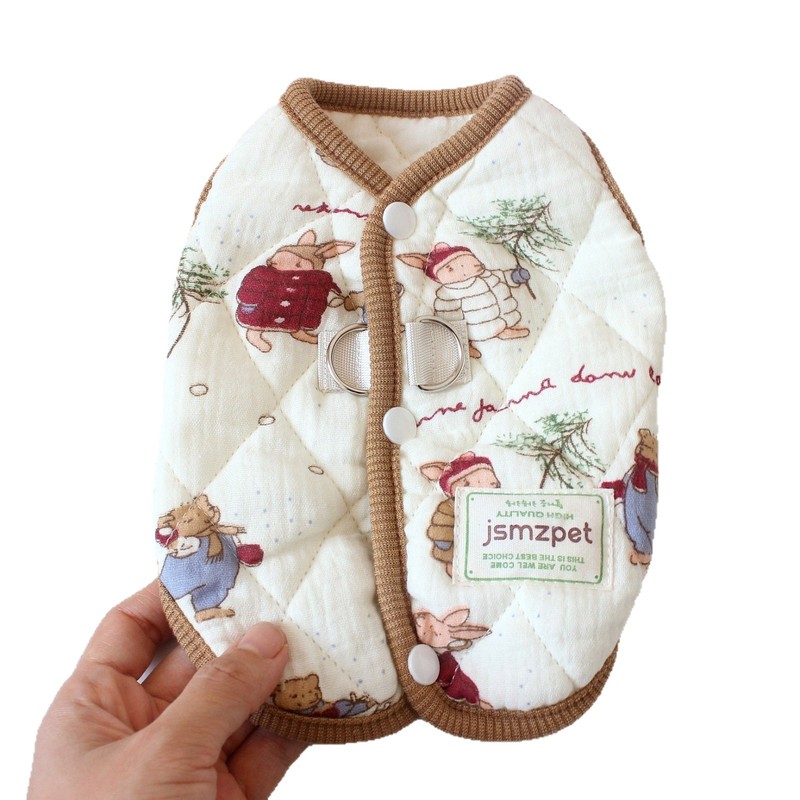 秋冬季棉纱加厚宠物马甲猫咪衣服家居服泰迪比熊狗狗保暖背扣开衫|undefined