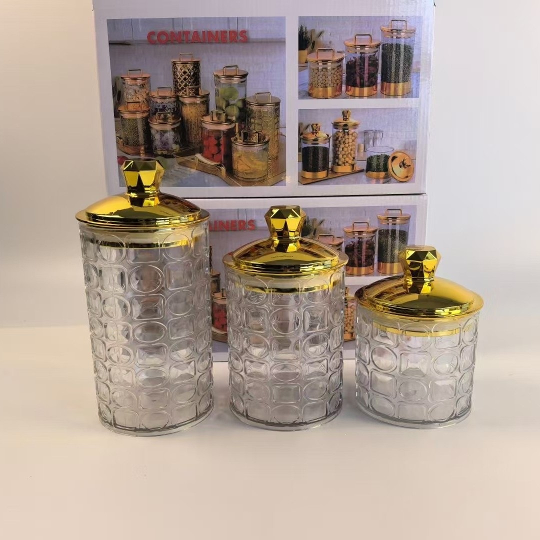 Fábrica de exportación Phnom Penh cubierta de diamante chapado en oro latas de sellado redondas nuevas botellas de plástico selladas latas de caramelo almacenamiento tres image 3
