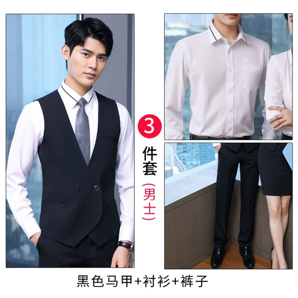 Black vest, shirt, trousers
