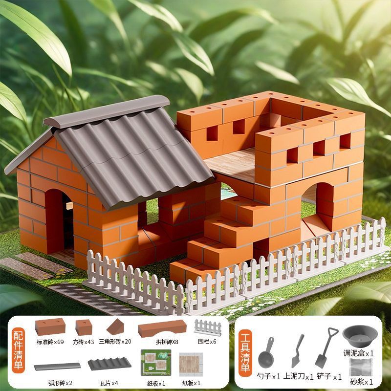 DIY hecha a mano albañil ladrillo construyendo casa para niños simulación de construcción de cemento construyendo mini casa juguetes
