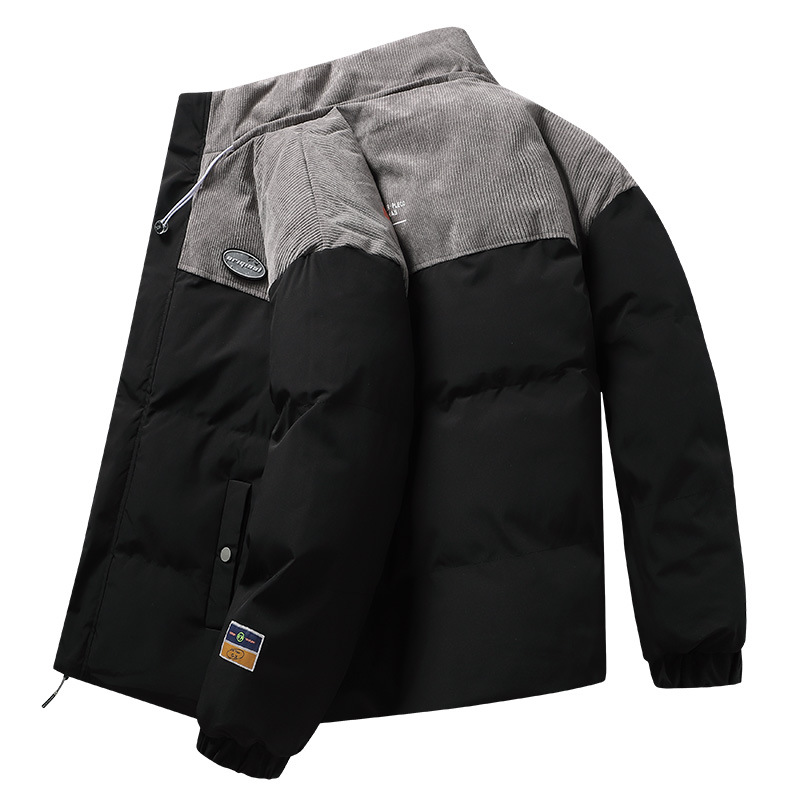 Abrigo de algodón acolchado de los hombres de invierno casual abajo abrigo de algodón acolchado más tamaño suelto de color insertado cálido engrosado collar de pie abrigo de algodón acolchado al por mayor