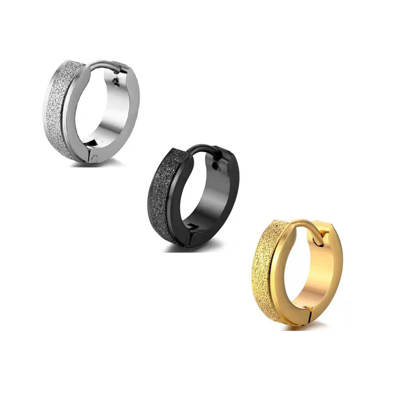 Boucles d'oreilles unisexes en acier titane, à clip, finition sablée, style manchettes et clous d'oreilles._voghion.com