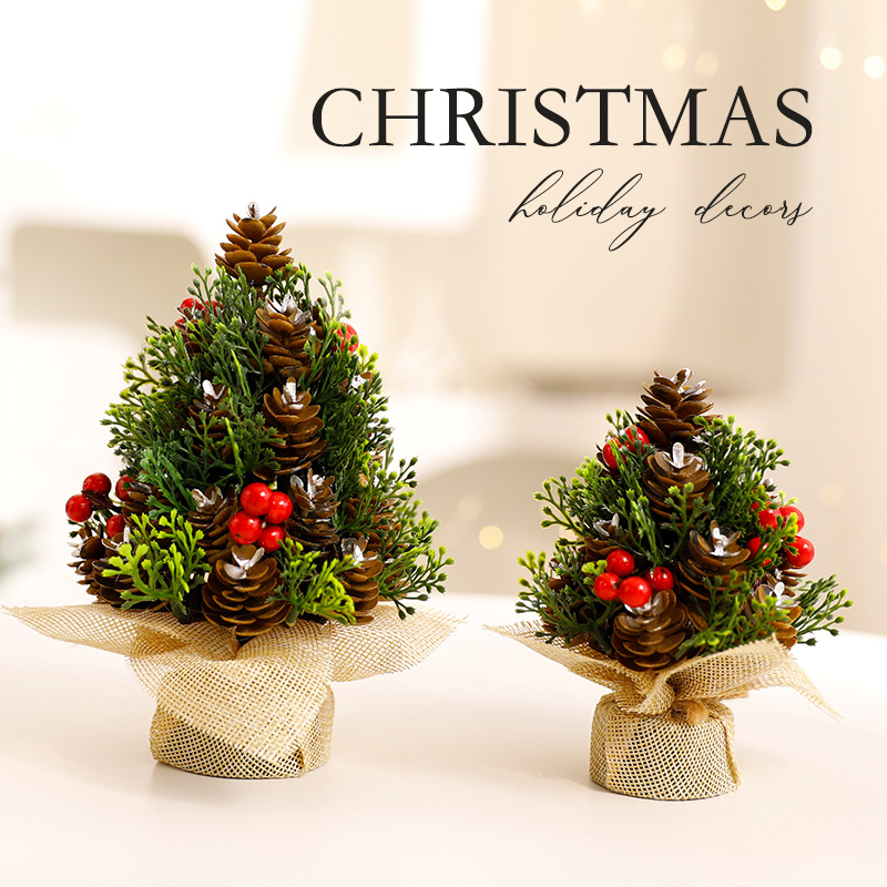 Decorazioni per albero di Natale a forma di pigna - Decorazioni natalizie da tavolo in argento e oro, mini alberi festivi da 13 cm e 17 cm per la casa e l'ufficio_voghion.com