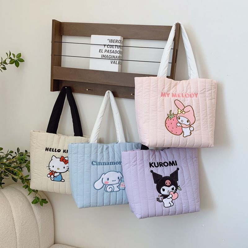 本物のサンリオかわいいダウン布新しいポータブルショルダー化粧品バッグトイレタリーバッグママバッグトートショッピングバッグ|undefined