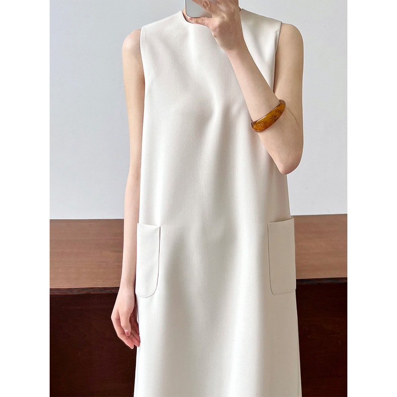 Luxi Elegant and Simple Sleeveless Blazer Dress for Women, Loose Round Neck Drapey Straight Skirt 3622 Luxi Elegant and Simple Sleeveless Blazer Dress for Women, Loose Round Neck Drapey Straight Skirt 3622