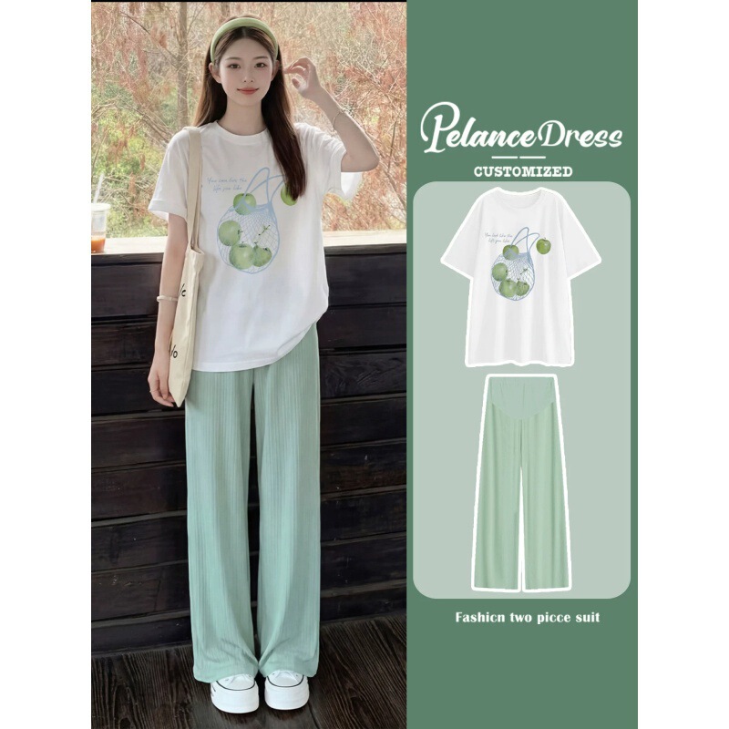 Maternity Short-Sleeve Summer Thin Loose-Fitting T-Shirt That Covers the Belly Without Showing Pregnancy, Paired with Ice Silk Pants Outfit Set Maternity Short-Sleeve Summer Thin Loose-Fitting T-Shirt That Covers the Belly Without Showing Pregnancy, Paired with Ice Silk Pants Outfit Set