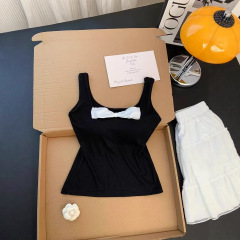 实拍现货2025夏季新款蝴蝶少女甜美弹力修身蝴蝶结装饰背心美背