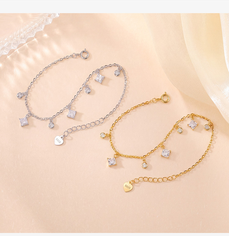 Lắc tay nữ bạc 925 hình học tròn vuông phong cách tối giản — Bạc chi tiết 3