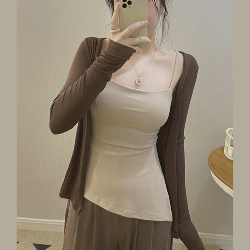 休闲套装女夏季显瘦时尚洋气莫代尔纯棉吊带开衫两件套防晒上衣潮