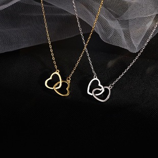 Double Ring Heart-Shaped 2021 New Simple Necklace Women's Clavicle Chain Women's Niche Design Popular Ins Style Jewelry Gift