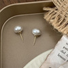 Retro earrings from pearl, brand silver needle, french style, silver 925 sample, wholesale