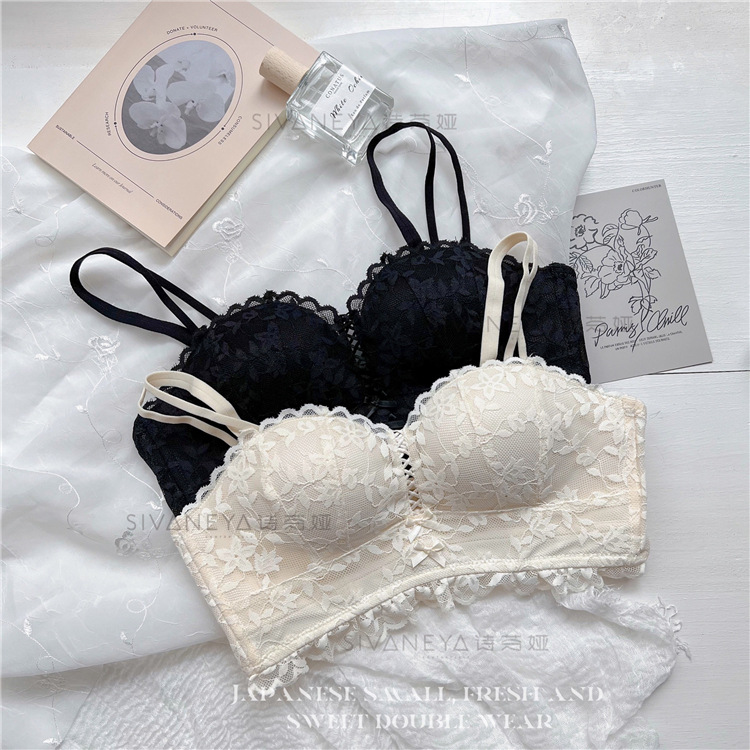 Otoño y el invierno nuevo romántico francés ropa interior de las mujeres encaje Palma taza pequeño pecho push up soporte superior transpirable cómodo traje sujetador