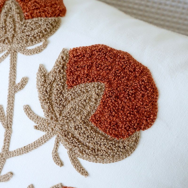 植物と花の刺繍入り枕カバー、田舎風タオル刺繍ソファ枕、ベッドサイドクッション、オフィス腰枕|undefined