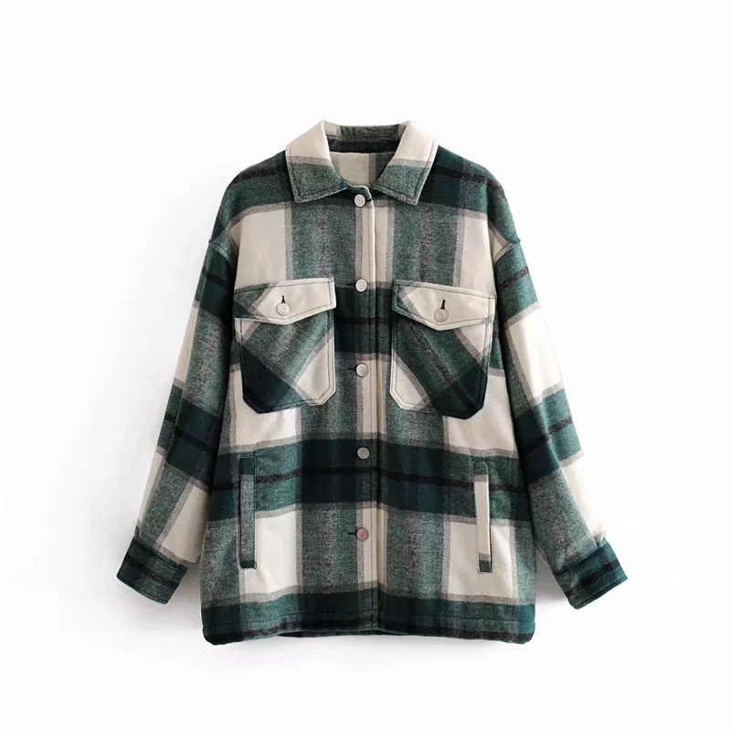 Abbigliamento da donna Moda camicia a quadri nuova donna bavero camicia casual ampia giacca femminile cardigan_voghion.com