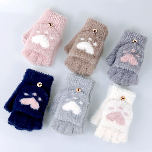 Winter Warmth Touchscreen Glove, Half Finger, Optional Fleece, Separate Wool Thread, Cartoon Korean Style Student Cycling Gloves