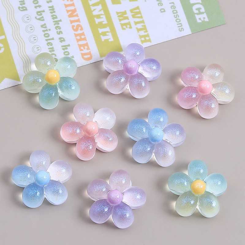 カラフルな真珠光沢のある 5 花びらの花漫画クリエイティブ手作り diy クリーム接着剤アクセサリー樹脂アクセサリージュエリー材料卸売|undefined