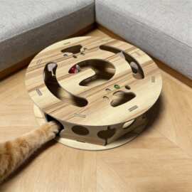 定制木质猫咪玩具镂空掏掏乐铃铛球圆形互动自嗨解闷逗猫厂家批发