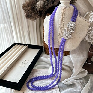 Retro National Style Natural Quartz Rock Purple Double Layer Long Chain Necklace Original Design Atmospheric Necklace for Women