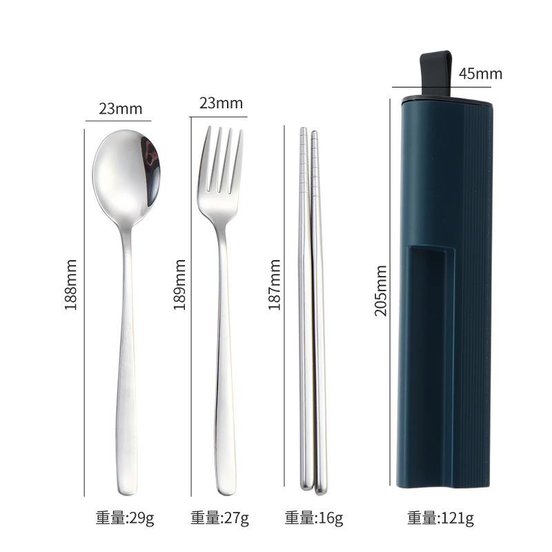 引き出し式304ステンレス携帯食器セットスプーンフォーク箸三点セット学生屋外プレゼント|undefined