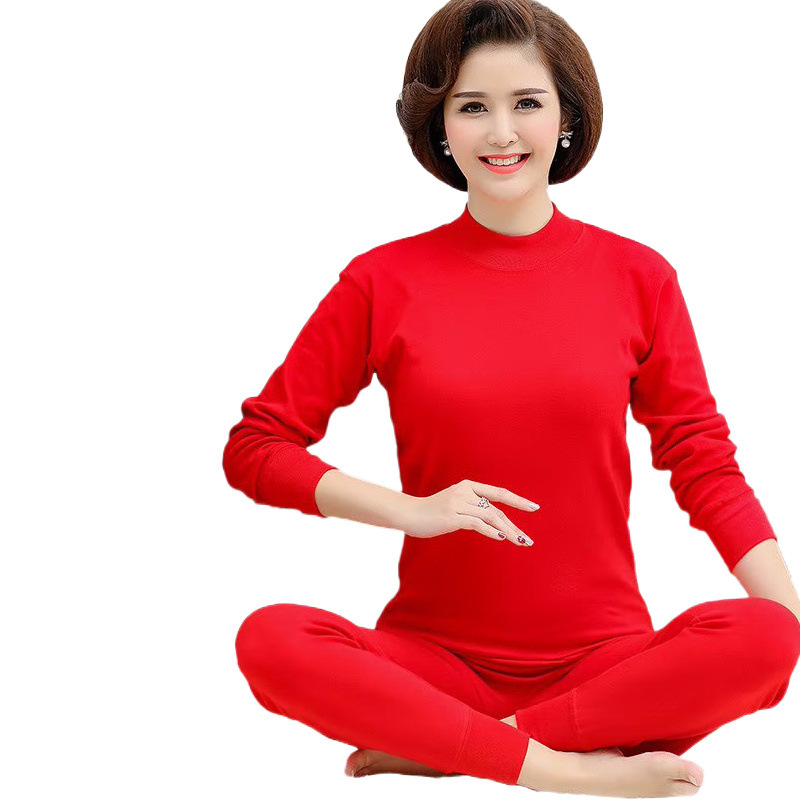 성운의 어머니 해 붉은 가을 옷과 가을 바지 세트 중년 및 노인 면화 따뜻한 속옷