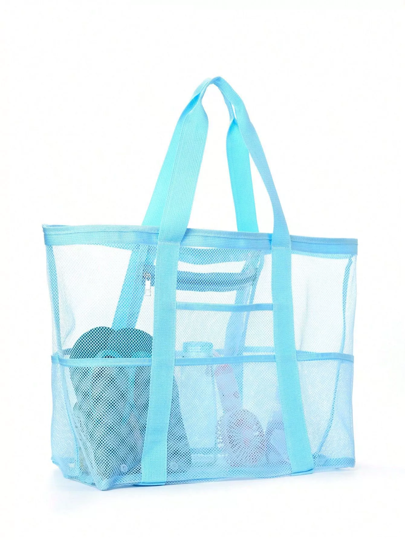 Beach Organizer Bag, capacious mesh tote, multi-pocket lightweight beach bag