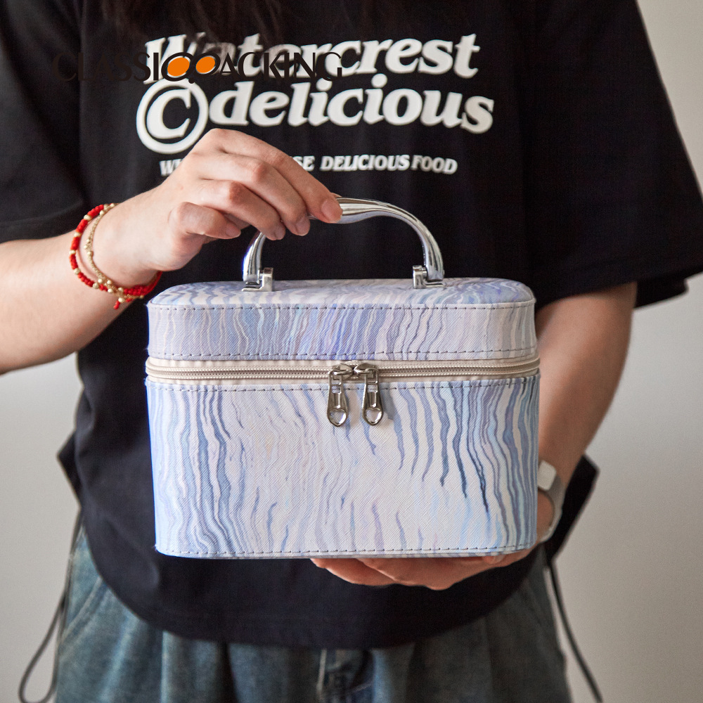 Caja de almacenamiento de espejo de alta calidad de gran capacidad, caja de almacenamiento impermeable de alto valor, caja de maquillaje multifuncional portátil de pvc