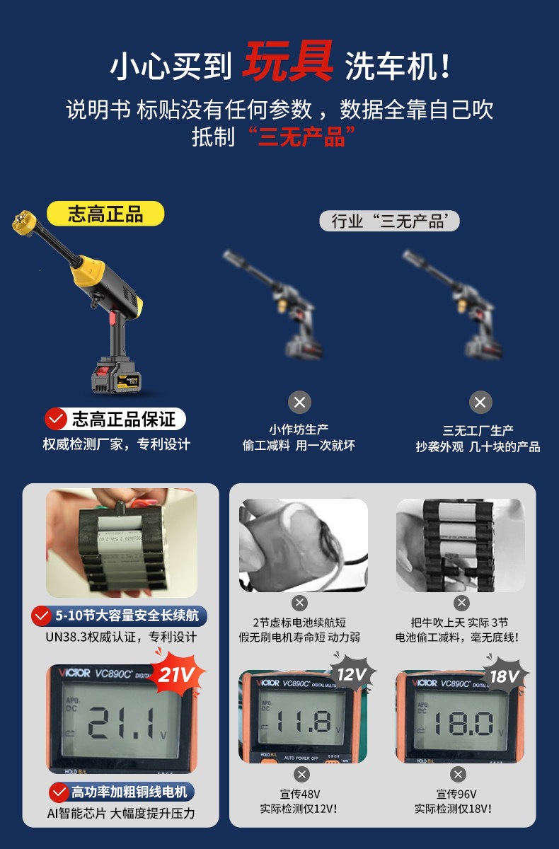 Suitable for Chigo wireless car wash machine, high-pressure water gun, home and car cleaning tool, powerful lithium battery rechargeable