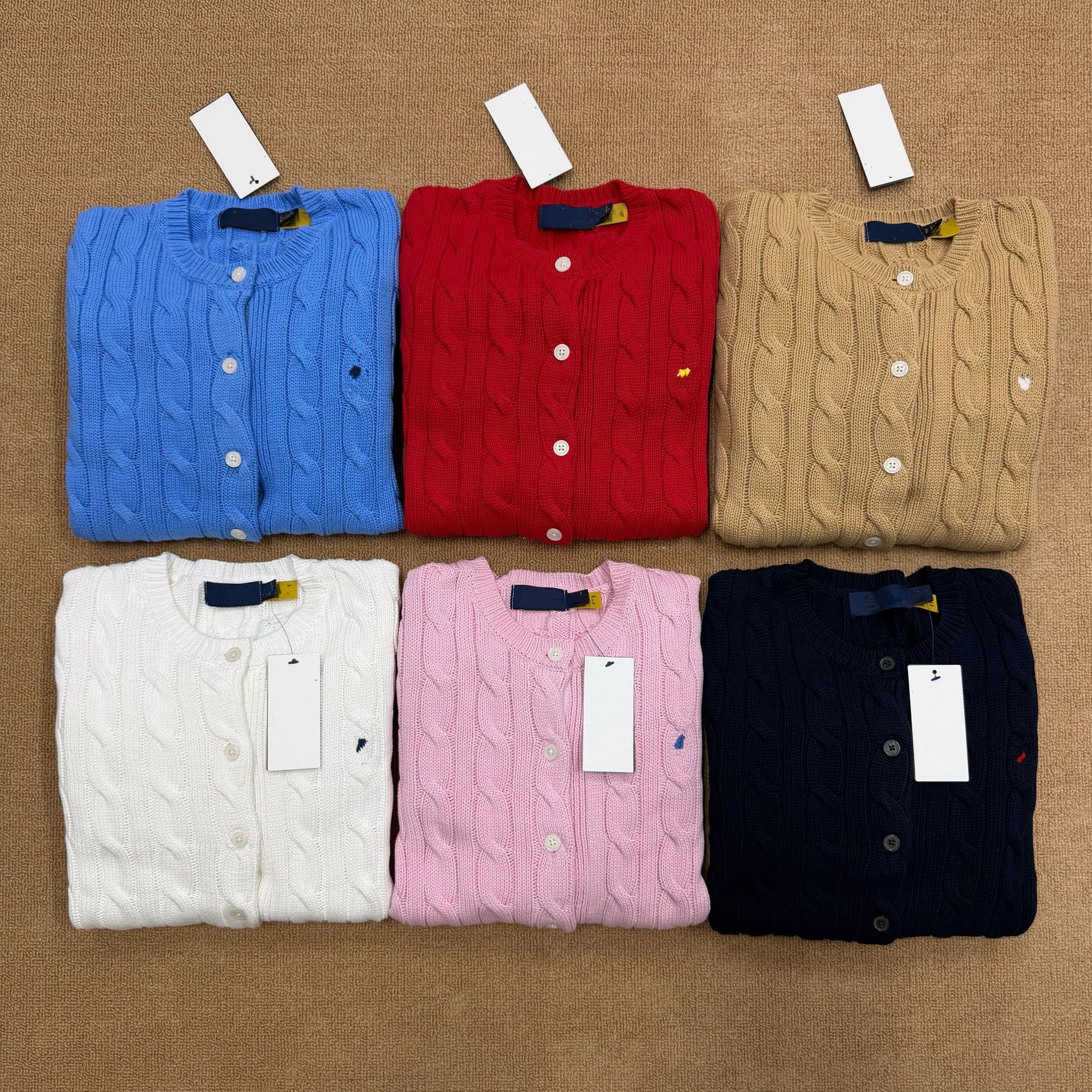 Scannable/Quality Laff/Rl Cotton Small Version Knitwear Twist Cardigan Jacket Pony Embroidery Retro Old Money Style