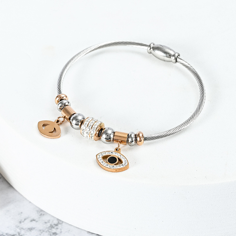 European and American Turkish Evil Eye Color Matching Stainless Steel Bracelet for Women Pan Family Bracelet Evil Eye Bracelet