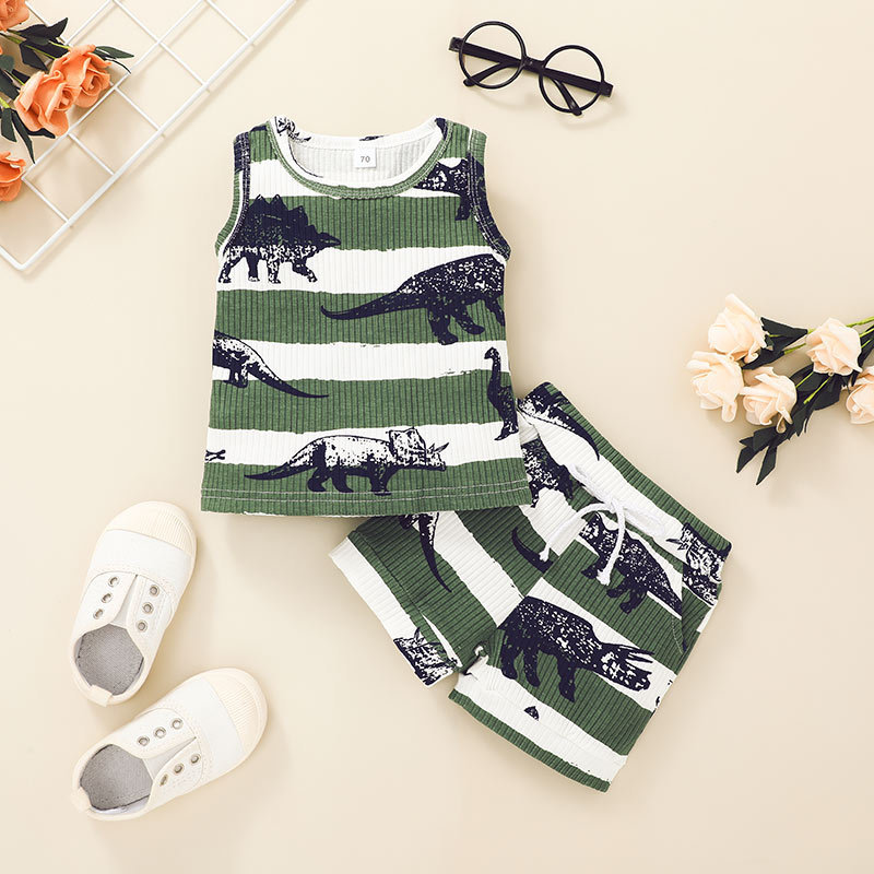 Cross-border Products In Stock New Boys Vest Suit Children's Korean-style Cartoon Dinosaur Clothes Shorts Two-piece Set display picture 1