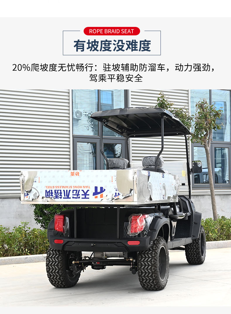 Electric golf cart with cargo box, dual-purpose for scenic sightseeing and cargo transport, 2-seater freight golf cart