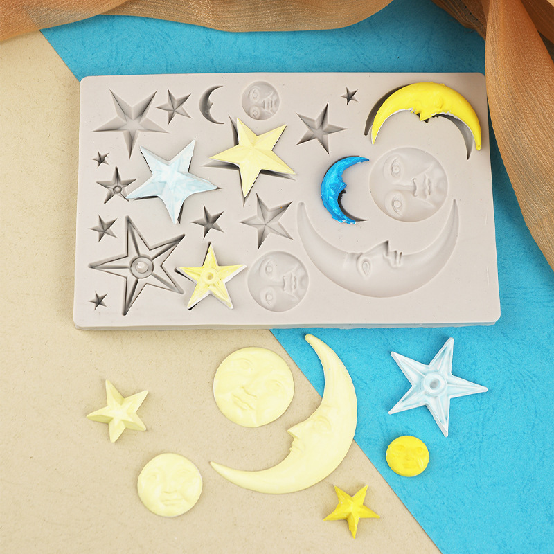 Star Moon Chocolate Model Face Face Face Molde de silicona Pastel de fondant Decoración de resina de goteo Horneado